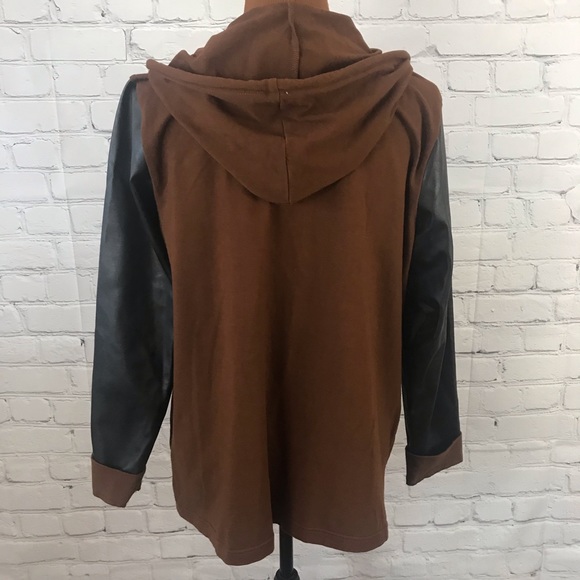 Linea Leisure Zip Hoodie Faux Leather Sleeves L - Picture 5 of 8
